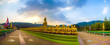 Panorama image of Buddha and disciples in the historical park, Thailandのeditorial素材