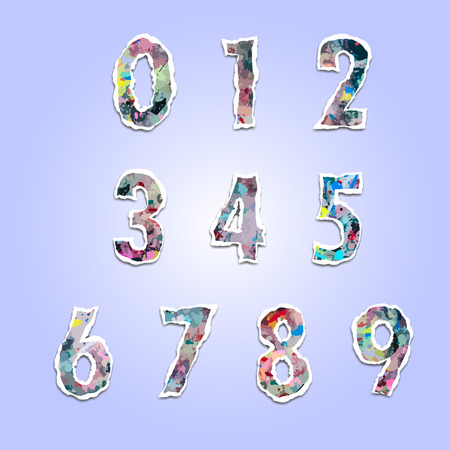 Vector, colorful number and alphabet made from paper tearのイラスト素材
