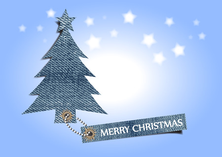 Vector, Jean texture tag made as christmas tree which have word " MERRY CHRISTMAS"のイラスト素材