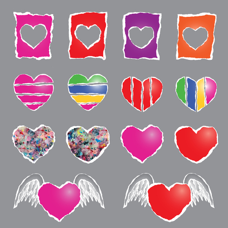 Vector, Colorful heart sign made from paper tearのイラスト素材