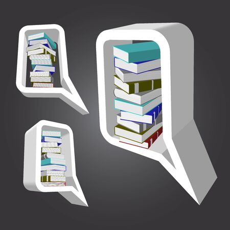 Vector, 3Ds colorful books on bubble think shelfのイラスト素材