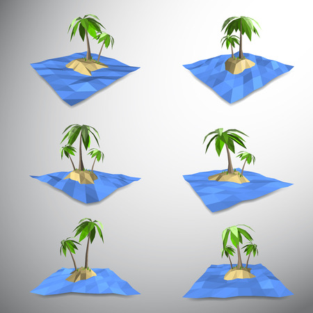 Vector, Low polygon 3D palm tree on lonely island in the oceanのイラスト素材