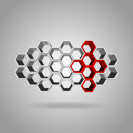 Vector, 3Ds red, gree, and gray color hexagon block align to many shape, Blank block for add your text or wordingのイラスト素材
