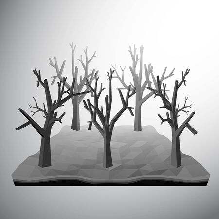 Vector, 3Ds low polygon tree and dead tree in grave yard which full fill by cross and grassesのイラスト素材