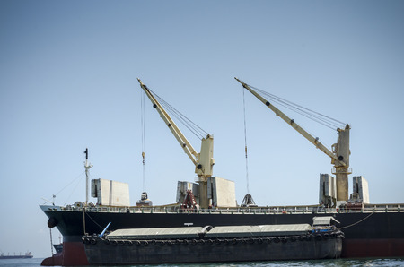 An image of tower crane place on the oversea transportation boatの写真素材