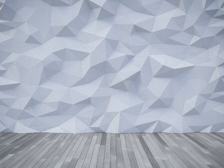 3ds rendered image of loft style room, crackerd concrete wall,wooden floor, low polygon decorative wallの写真素材