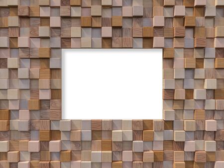 3d rendering image of a lot of cubic woods alligned to wall. Wall background. Seamless...