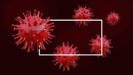 3d rendering of simple covid-19 virus model with blured image  as background. Text box mockupの写真素材