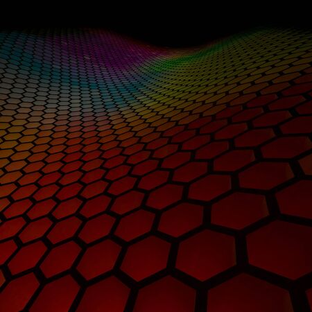 3d rendering image of colorful hexagon wave wall texture 