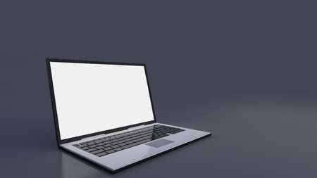 3d rendering image of laptop on dark gray background. Laptop screen mockup for you customize