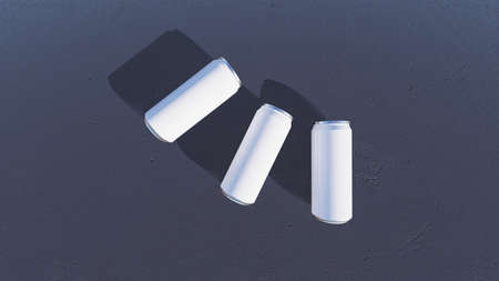 Mockup picture of 3d rendering of white cans placed on white rock garden