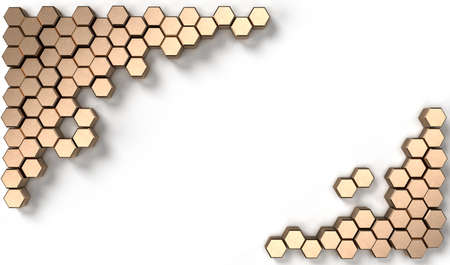 3d rendering image of hexagon solid shape on white background.
