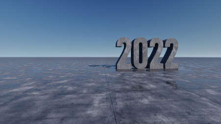 3d rendering image of text 2022 on the floor, Sky and background mockupの写真素材