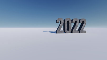 3d rendering image of text 2022 on the floor, Sky and background mockup