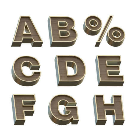 A 3d rendering image of golden and wooden alpahbets