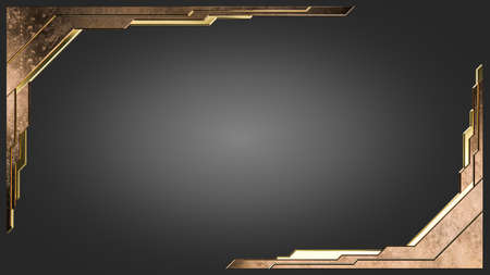 A 3d rendering image of gold and silver and bronze curved plate on steel plate.の写真素材