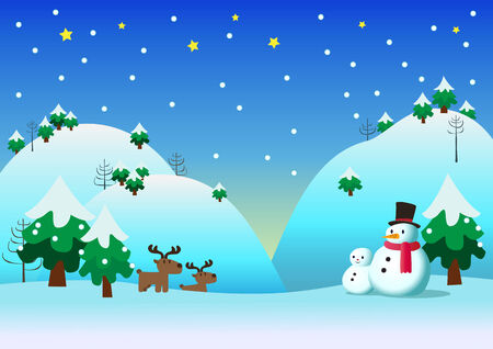 Snowman and his brothers with snow theme backgroundのイラスト素材