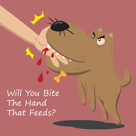 A nasty dog bite the hand that feeds himのイラスト素材
