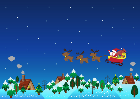 Christmas theme santa claus with reindeer fly over hillsのイラスト素材