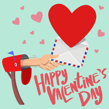 Valentine love letter show up from mailbox with big red heartのイラスト素材