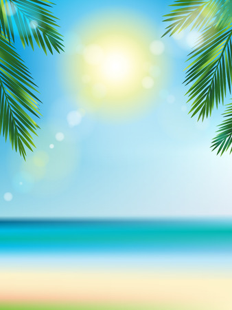 Summer time at the beach with coconut leaf on top vertical and bokeh effectのイラスト素材