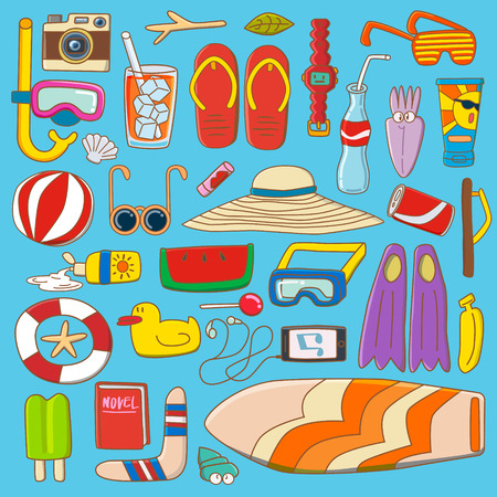 Summer stuff collection item for summer time at the beachのイラスト素材