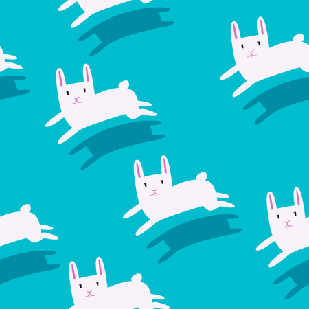 White rabbits running with shadow on a solid background flat design seamless patternのイラスト素材