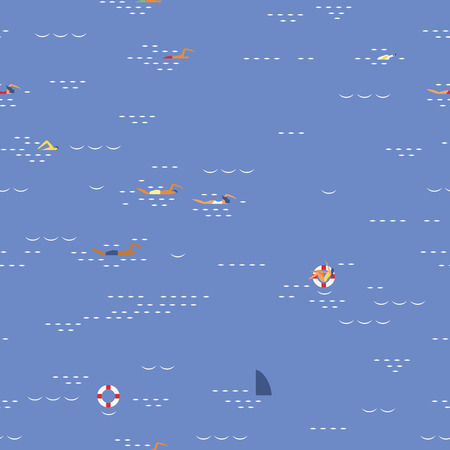 People swimming in seascape seamless pattern vector illustrationのイラスト素材