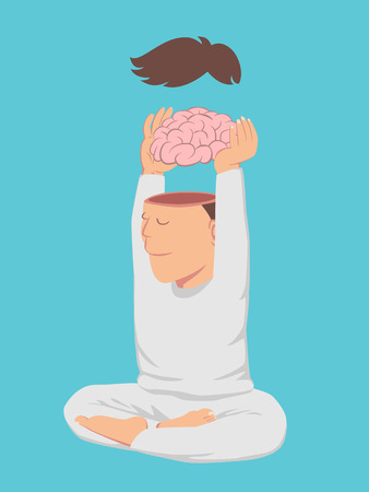 White cloth peaceful man take off his brain isolated on blue background vectorのイラスト素材