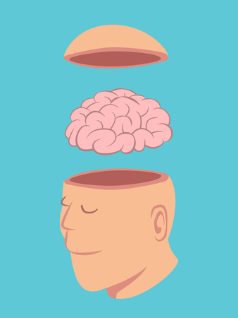 Head of Human opened to show brain isolated on blue background vectorのイラスト素材