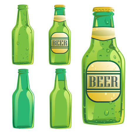 Beer bottle set with water drop isolated on white backgroundのイラスト素材