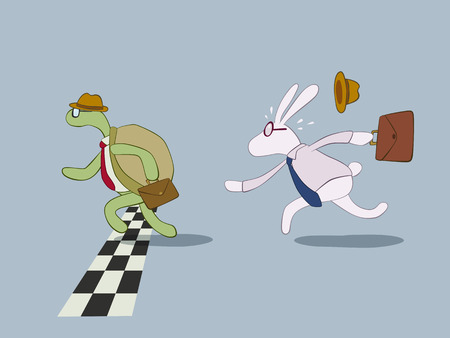 Turtle and rabbit in business style racing to the finish lineのイラスト素材