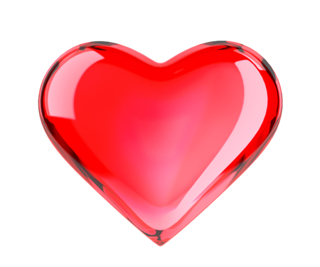 Red Glossy heart on white background 3d renderingの写真素材