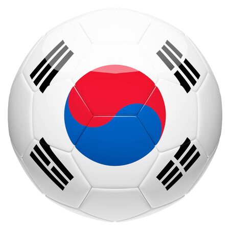 Soccer football with South Korea flag 3d rendering isolated on white backgroundの写真素材