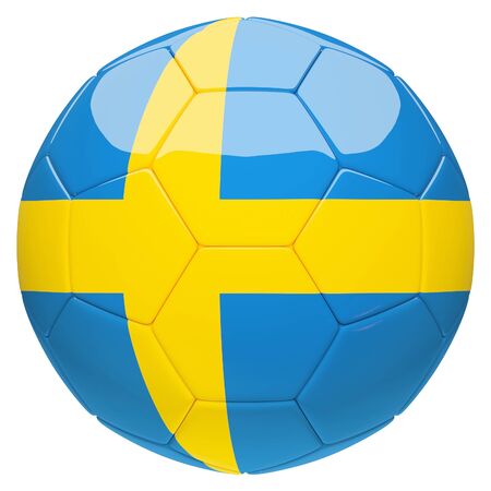 Soccer football with Sweden flag 3d rendering isolated on white backgroundの写真素材