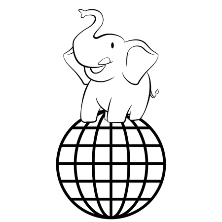 Elephant standing on the global sphere grid vector illustrationのイラスト素材
