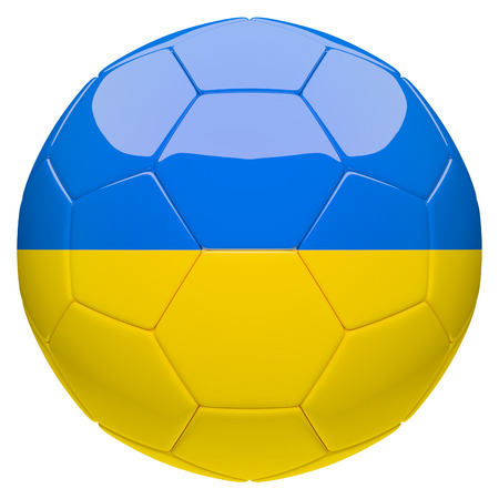 Soccer football with Ukraine flag 3d rendering isolated on white backgroundの写真素材