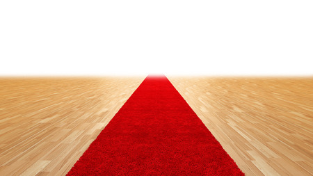 Wood floor with red carpet fading into white background 3d renderingの写真素材