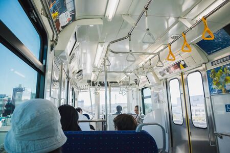 YOKOHAMA,JAPAN 13 MAR 2019 Inside the Seaside Line train to Hakkeijima stationのeditorial素材