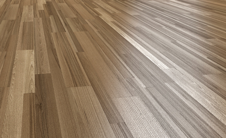 Wood floor Dark brown color with light reflection 3d perspective rendering.Paquet floorの写真素材