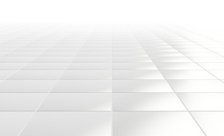 Clean white tile floor 3d rendering perspectiveの写真素材