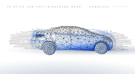 Electric machine. Autonomous car vehicle with circuit board. Smart or intelligent car. Abstract...