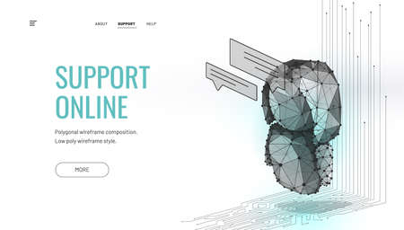 Robot on the background of the circuit board. Isometric Low poly wireframe style. Technology and Innovation in Robotics. Particles are connected in a geometric silhouette.のイラスト素材