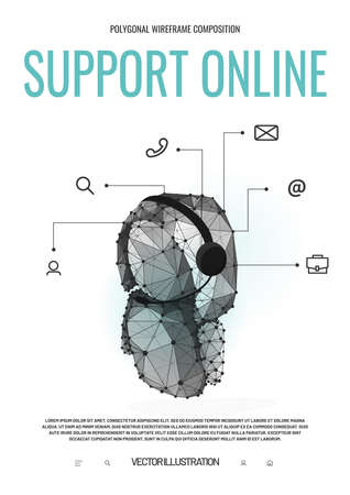 Infographics service client requests and messages. Isometric Low poly wireframe style. Particles are connected in a geometric silhouette. Abstract isolated on white background.のイラスト素材