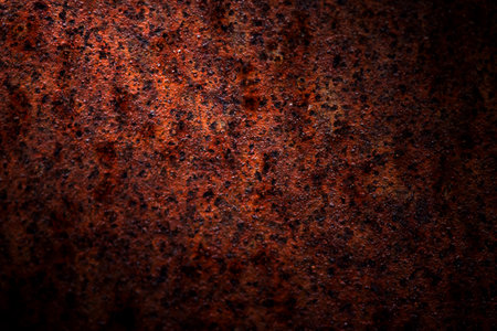 red and black rust background texture with faint marked side light marbled texture grunge on borders, old vintage distressed red. Concept of Mars earth simulation.の写真素材