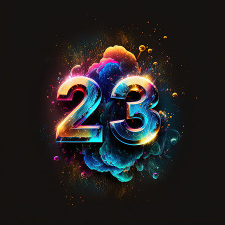 Splash of colors with number 23 referring to a new year. Colorful concept. AI generative.