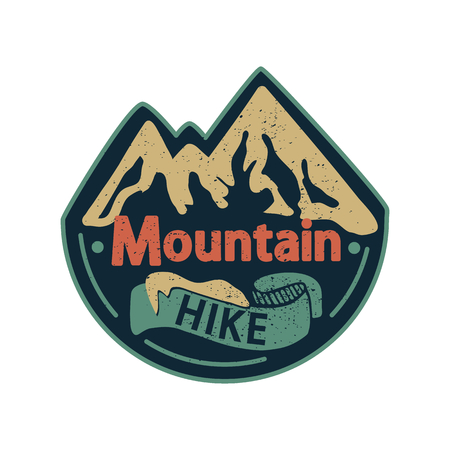 Vector illustration of mountain hike with graphic elements and lettering.のイラスト素材