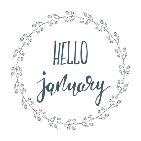 Vector illustration with graphic elements and lettering Hello, January.のイラスト素材