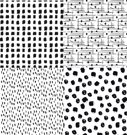 Set of hand drawn seamless patters with abstract designs.のイラスト素材