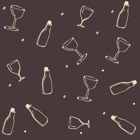 Seamless pattern with glasses and bottles.のイラスト素材